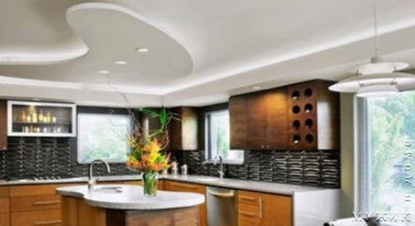 Многоуровневые натяжные потолки для кухни