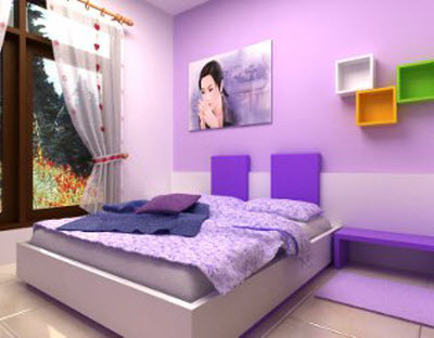 сиреневый цвет в интерьере спальни